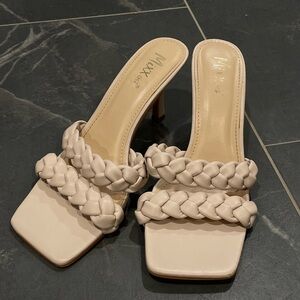 Nude Chunky Braided Heels